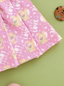 SCOOBY-DOO X SHEIN Baby Girl Cartoon Dog Printed Cami Top And Sweet Pink Pleated Skirt, Summer