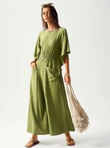 Bohemela Vacation Loose Batwing Sleeve Jumpsuit For Women - Grey - View 5