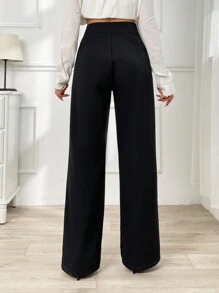 EURMUSE Woman Formal Pant With Zipper And Button Details - Black - View 2