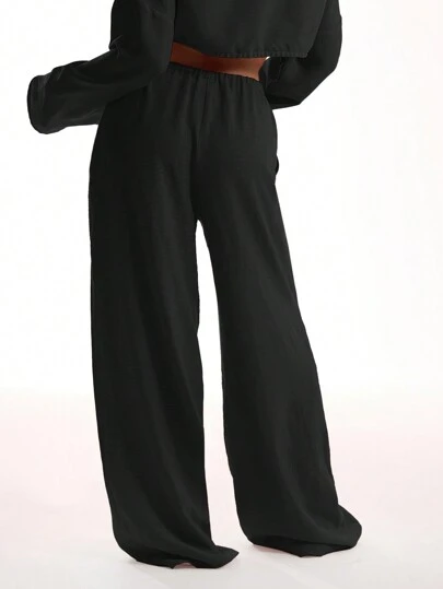 MUSERA Tie Front Linen Feel Beach Trouser Vacation Summer Elegant Holiday Airport Boho Fall Party Spring Casual