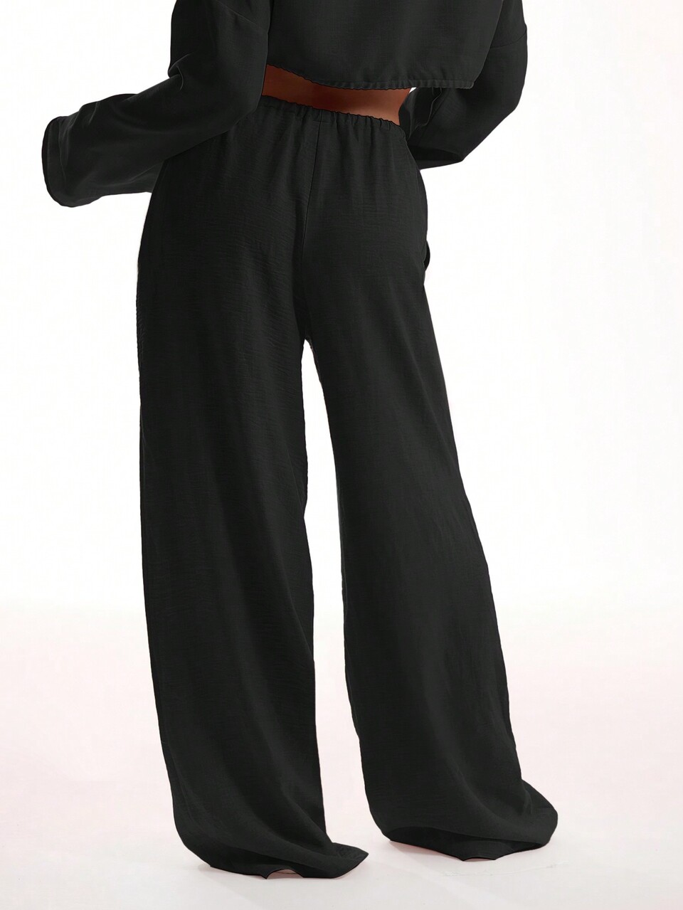 Black Tie Front Linen Feel Beach Trousers