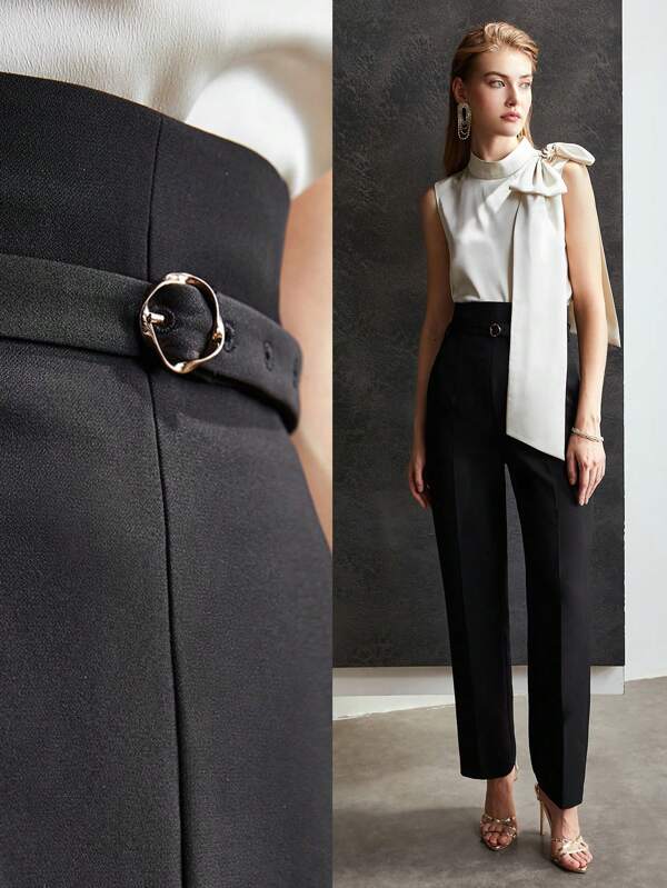 MOTF PREMIUM Pantalones de traje de cintura con volante