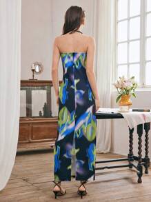 Vestido con tirantes de espagueti y estampado floral teñido anudado elegante para chicas adolescentes en vacaciones