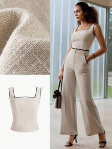 MOTF PREMIUM CONTRAST BINDING TANK TOP - Beige - View 2