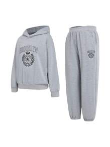 SHEIN Conjunto de 2 piezas: Sudadera holgada de manga larga impresa y Pantalones deportivos casuales con puños elásticos para correr, hip-hop, danza y otros deportes de niña con estilo y versatilidad para primavera y otoño