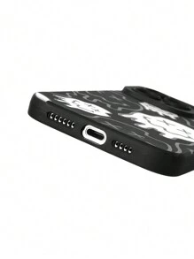 Mermaid Designs Artist Dark Black Smiling Face Anti-Fall Phone Case, Holiday - Black and White - View 5