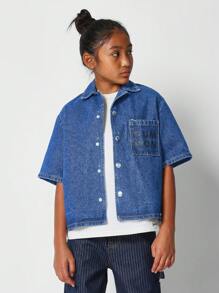 SUMWON Tween Girls Boxy Fit Button Through Denim Shirt - Blue - View 3