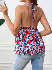 SHEIN Áo ba lỗ nơ thắt nơ cho bà bầu mùa hè đi nghỉ ở đảo - Màu Hồng  San hô - Xem 6