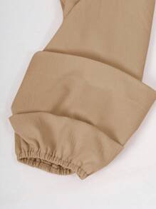 Pariaura 女士V領純色長袖連身褲，設有壓皺摺痕 - 棕色 - 查看 7