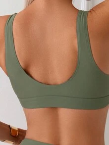 SHEIN Swim Bộ đồ bơi bikini đơn sắc tối giản cho nữ mùa hè - xanh quân đội - Xem 5