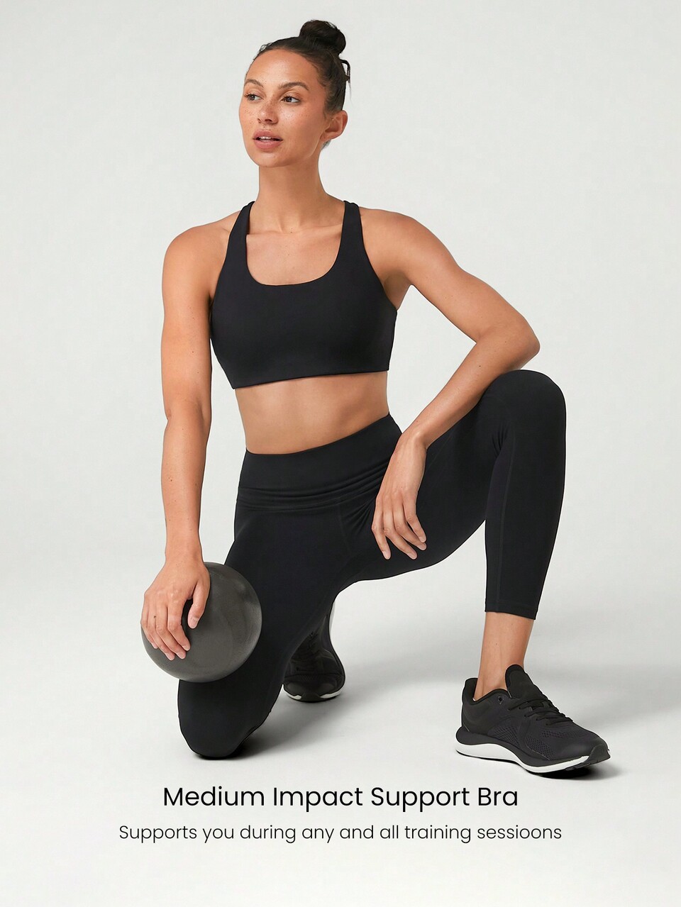Sujetador deportivo de secado rápido con cuello en U y múltiples tirantes, de impacto medio, para gimnasio, ciclismo, entrenamiento