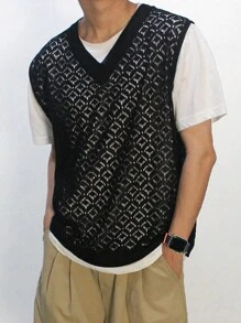 DAZY Men's Summer Solid Color Knitted Vest , Black - Black - View 5