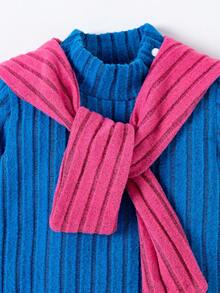 SHEIN Bộ áo nỉ, quần và khăn quàng cổ cổ đứng dài tay cho bé gái - Màu xanh lam - Xem 6