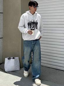 DAZY Men's Spring/Fall Casual Hoodie With Letter Print, Daily - Light Grey - View 3