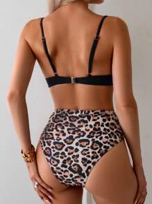 SHEIN Swim Bộ bikini in họa tiết da báo đi biển mùa hè dành cho nữ với dây đeo vai và dây kim loại - Nhiều màu - Xem 2