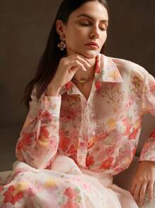 Anewsta Printed Beach Vacation Long Sleeve Floral Shirt - Multicolor - View 5