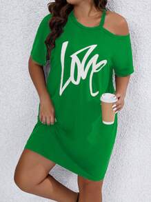 SHEIN LUNE 大尺碼夏季不對稱領字母印花休閒裙