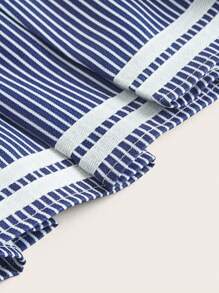 SHEIN X KeniaOs SHEIN ICON Striped Print Backless Halter Top & Pleated Skirt - Blue - View 7