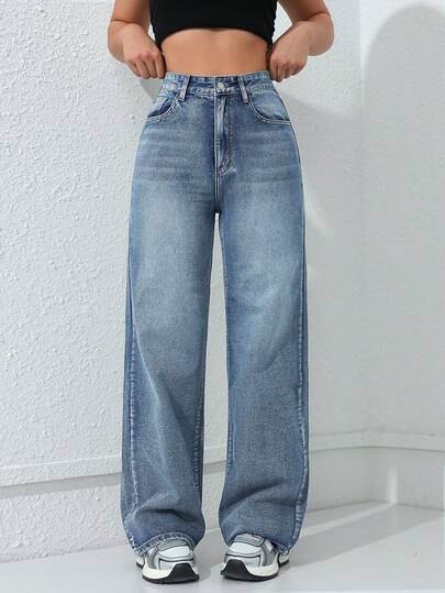 SHEIN ICON Pantalones vaqueros casuales para mujer de estilo simple para uso diario