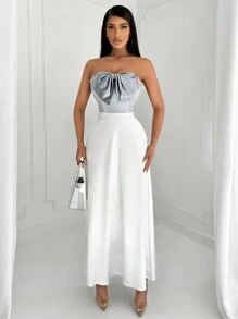 SHEIN SXY 女士黑白拼接A字裙，配有蝴蝶結