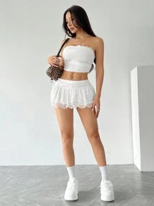 EgrlEra Sexy White Lace Simple Summer Mini Skirt - White - View 5