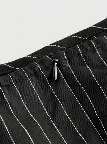 SHEIN Unity 女性夏季條紋撞色蕾絲口袋無袖裙 - 黑色 - 查看 3