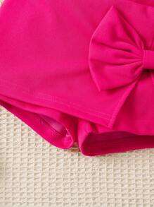 SHEIN Playful Pals 3入組嬰兒女童春夏裝，熱粉色花卉印花上衣搭配斜挎包和短褲，可愛優雅，適合日常休閒穿著 - 玫瑰紅 - 查看 7