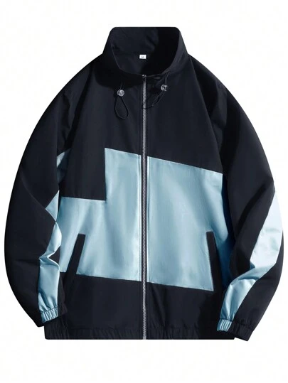 Chillumni 男士撞色拉链休闲日常长袖夹克，秋季