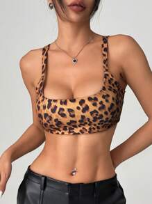 SHEIN EZwear Leopard Print Knitted Ladies' Tank Top