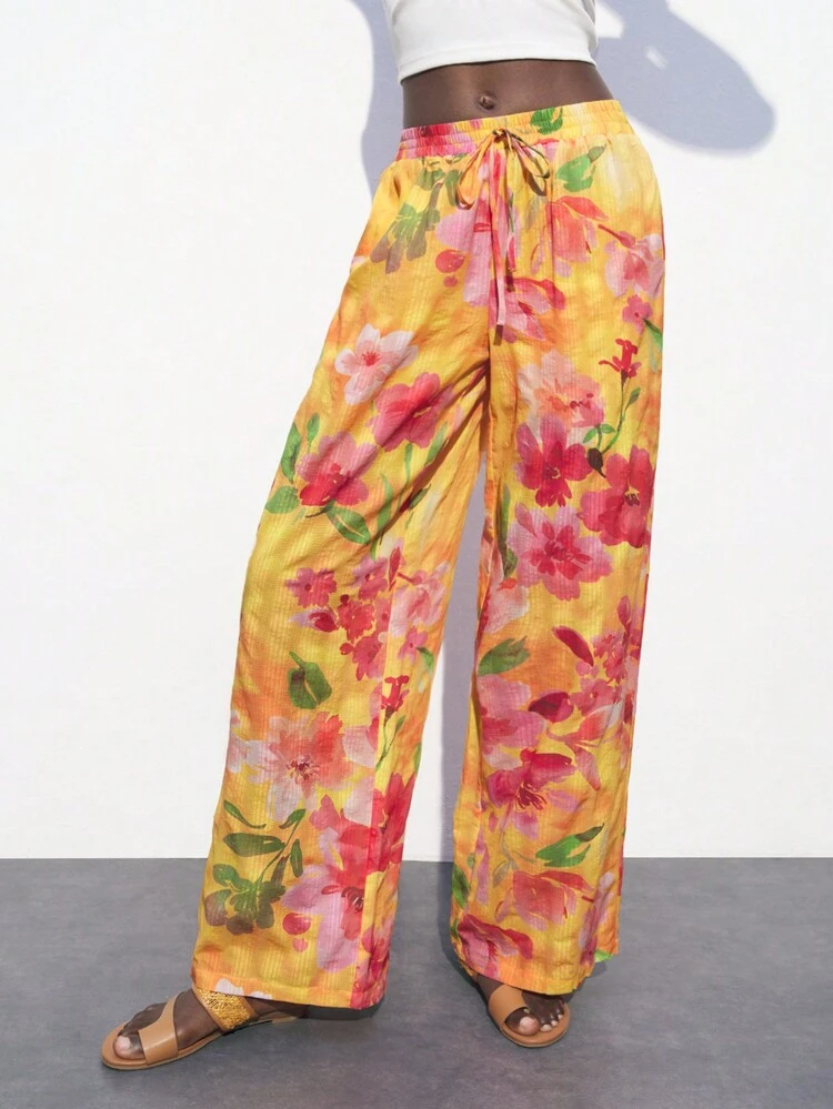 SHEIN Maija Women's Casual Floral Print Straight Leg Pants For Vacation