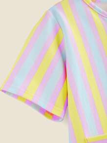 THE HAPPY LOOK Young Girl Striped Print Woven Casual Short Sleeve Jumpsuit With Pockets, Back To School Outfit - Multicolor - View 4