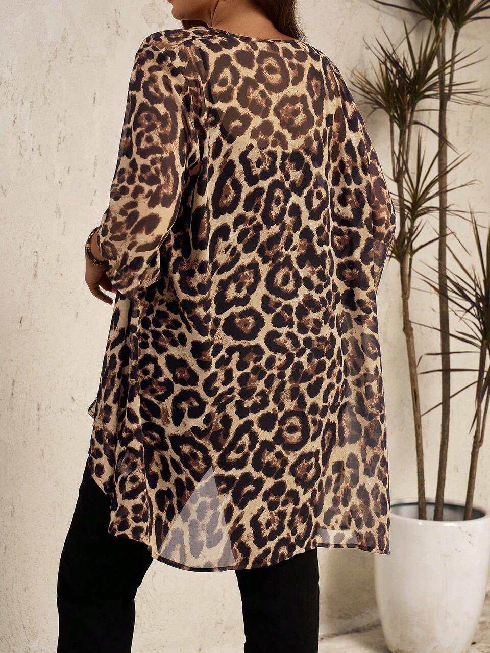 Plus Size Leopard Print Fashion Daily Jacket ,Spring