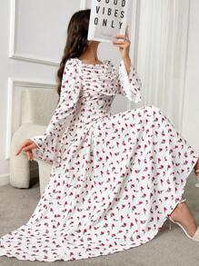 Modelyn Váy phong cách Ả Rập thông thường in ngẫu nhiên cho nữ, trang phục hàng ngày đơn giản - trắng - Xem 1