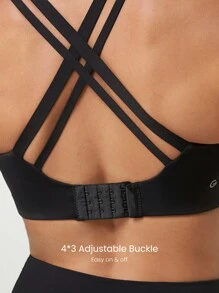 GLOWMODE Radiate Quick-Dry U-Neck Multi-Strap Sports Bra Medium Impact Gym Cycling Workout - Black - View 4