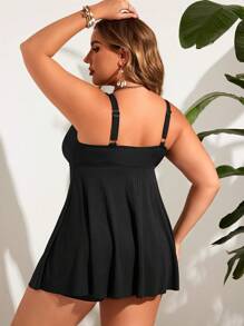 Swim Lushoire Ensemble de tankini d'été de couleur unie grande taille avec un débardeur et un short pour la plage
