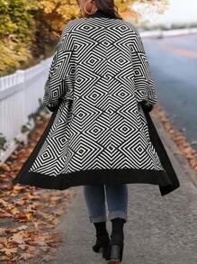 SHEIN LUNE Plus Size Women's V-Neck Solid Long Sweater Dress Business Casual Woman, Holiday Outfits, Country Tops - Black and White - View 2