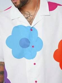 Manfinity VCAY 男款大尺碼休閒織花紋寬鬆落肩短袖衫，夏季款 - 白色 - 查看 2