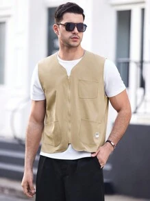 Manfinity VCAY Men's Woven Leisure Vest, Perfect For Daily Wear During Spring And Summer - Khaki - View 5