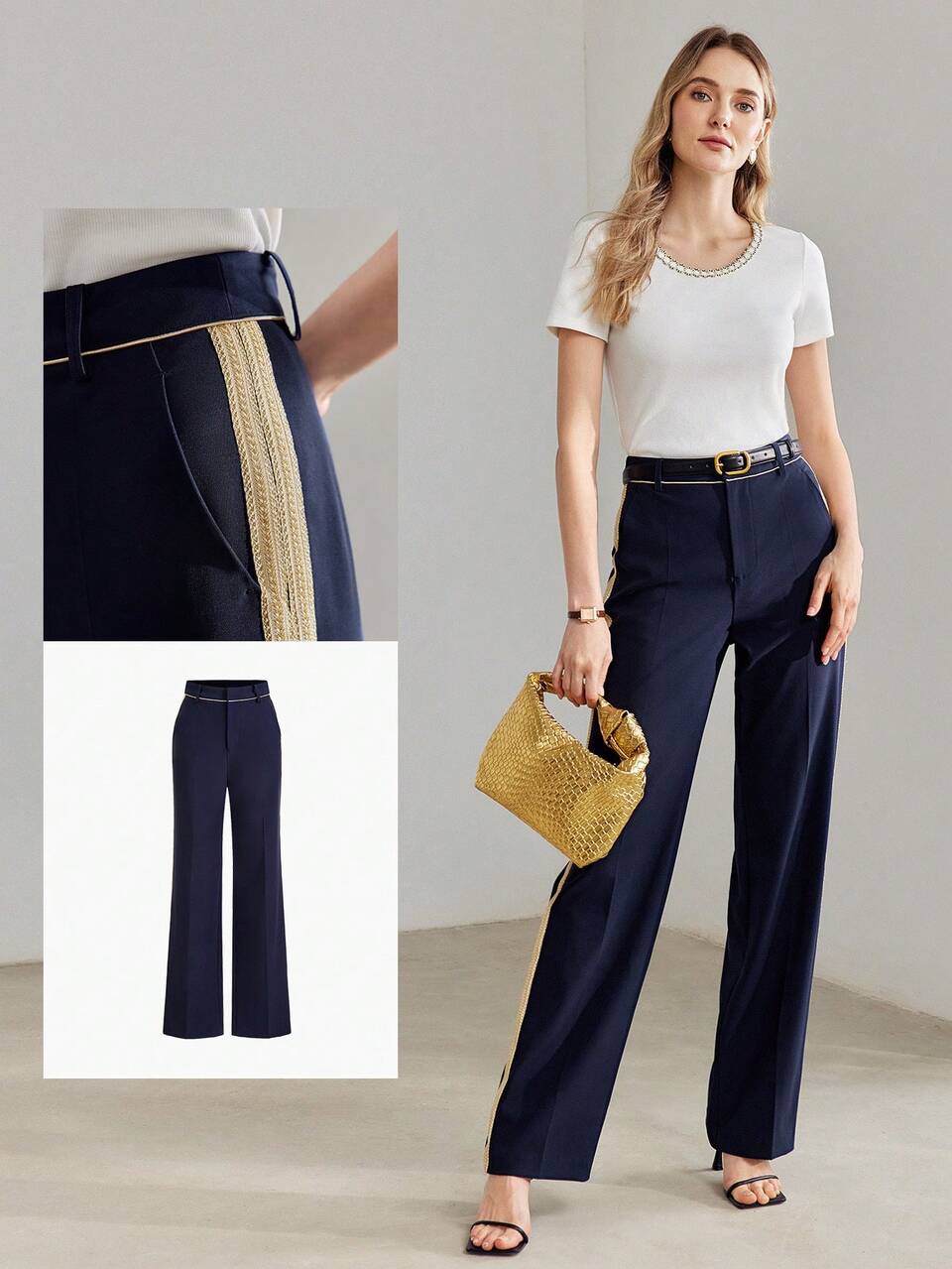 MOTF CONTRAST TAPE SIDE STRAIGHT LEG SUIT PANTS