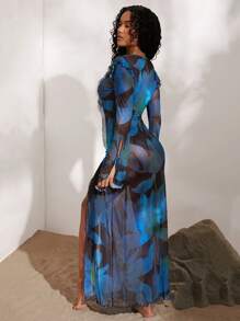 Opulessa Women's Holiday Floral Mesh Print Dress - Blue - View 2