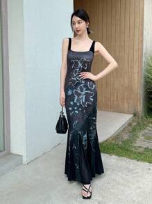 EastFlair 优雅花卉印花拼布美人鱼连衣裙，夏季 - 彩色 - 查看 4