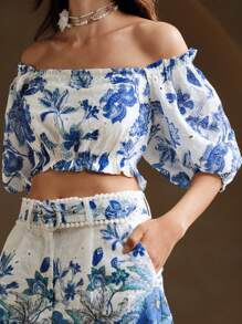 Anewsta Shorts stampati eleganti da donna con cintura, anello a D e design con tasche - Bianco - Visualizzare 5