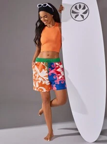 VARSITIE 夏季運動基本版印花短褲，配有口袋和腰帶 - 彩色 - 查看 3