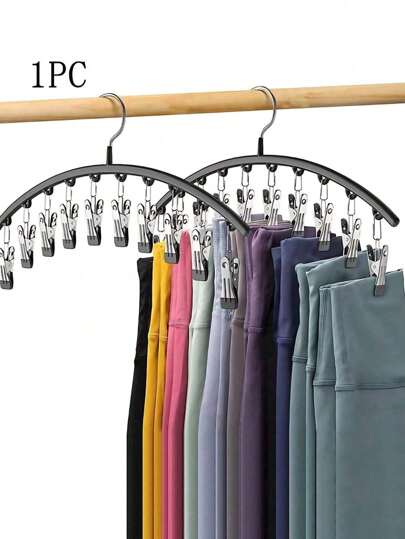 1pc Clothes Hanger, Hanging Rack Space-Saving Curved Hanger For Yoga Pants And Leggings - Closet Organizer With 10 Clips, Pants Socks Hanger For Clothes Shops, Hangers, Laundry, Hangers For Clothes, Tools