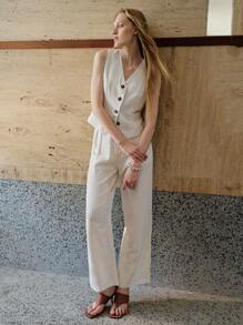 MOTF PREMIUM 條紋釦前背心 - 白色 - 查看 9