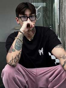 DAZY Men's Casual Butterfly Print T-Shirt For Summer - Black - View 8