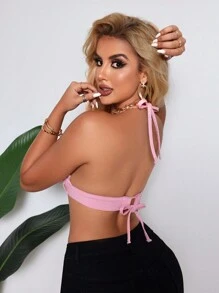 SHEIN SXY 女性純色簡約日常牛仔上衣 - 粉色 - 查看 2