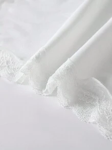 INAWLY 女士實色細肩帶蕾絲拼接夏季連衣裙 - 白色 - 查看 5