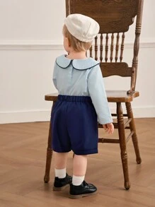 SHEIN Baby Boys' Button-Front Shirt And Shorts Set
