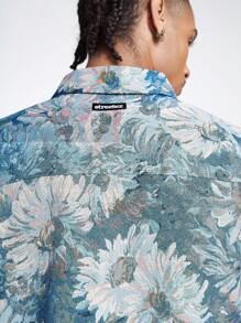 Manfinity RebelGame Men's Woven Color-Block Jacquard Loose Long Sleeve Floral Art Shirt Jacket & Outerwear, For Friends, For Fall Winter